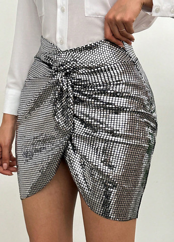 Серебряная вечерний с геометрическим узором юбка SHEIN на запах