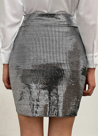 Серебряная вечерний с геометрическим узором юбка SHEIN на запах