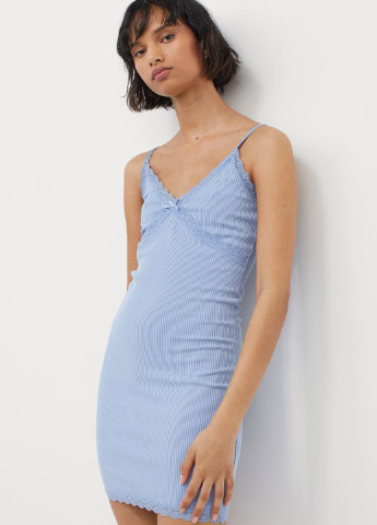 Платье H&M полоска голубая домашняя трикотаж, полиэстер