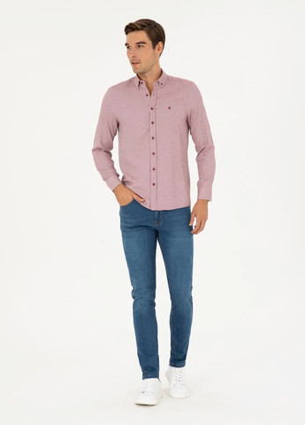 Бордовая кэжуал рубашка меланж Pierre Cardin