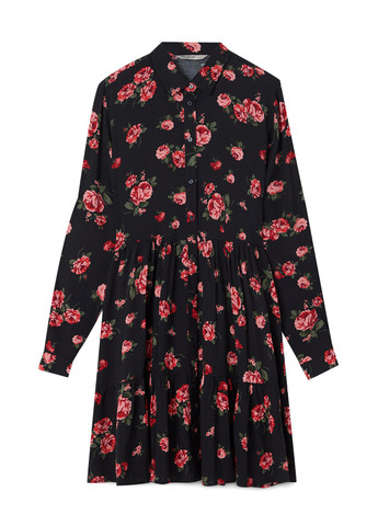 Чорна кежуал сукня сукня-сорочка Stradivarius з квітковим принтом