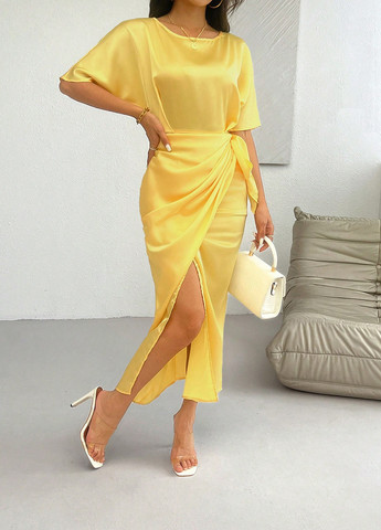 Жовтий кежуал сукня на запах SHEIN однотонна