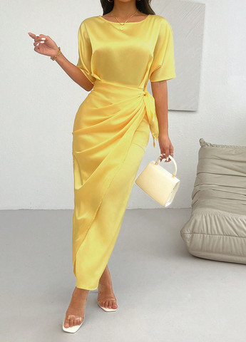 Жовтий кежуал сукня на запах SHEIN однотонна