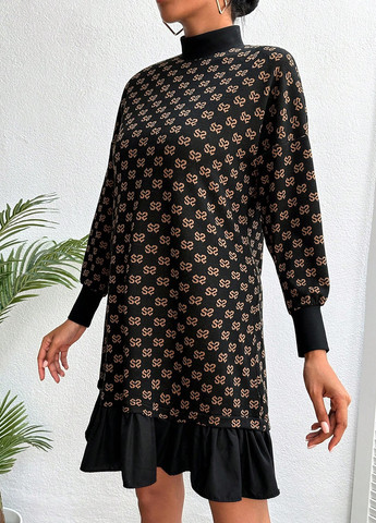 Черное кэжуал платье клеш SHEIN с абстрактным узором