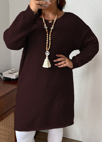 Темно-бордова кежуал сукня сукня светр SHEIN однотонна