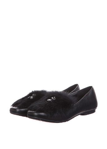 Черные женские кэжуал туфли с мехом на низком каблуке - фото