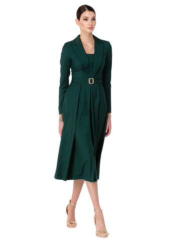 Изумрудное деловое, кэжуал платье клеш BGL однотонное