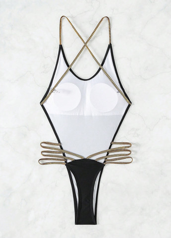 Черный летний купальник слитный SHEIN