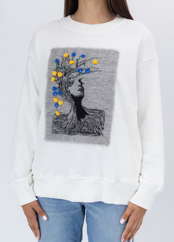 Белый свитшот Nora Kvittin однотонный вышивка, аппликация, нашивки (301079876)