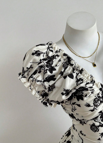 Чорно-білий кежуал сукня кльош SHEIN з квітковим принтом