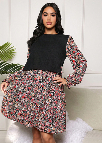 Комбінована кежуал сукня а-силует SHEIN з квітковим принтом