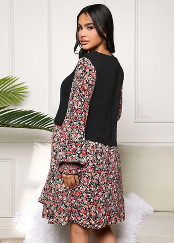 Комбінована кежуал сукня а-силует SHEIN з квітковим принтом