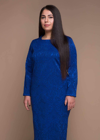 Серо-голубое кэжуал однотонное платье из жаккарда ирма электрик Tatiana однотонное
