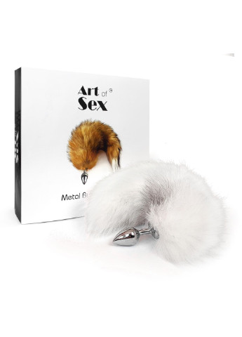 Металлическая анальная пробка с хвостом из натурального меха size M White fox Art of Sex (254953737)