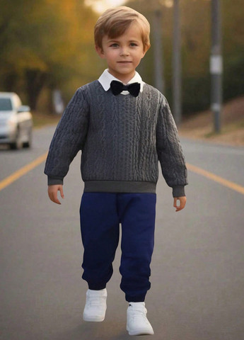 Серо-синий демисезонный комплект (свитер, брюки) SHEIN