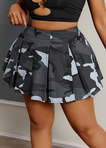 Серая кэжуал камуфляжная юбка SHEIN плиссе