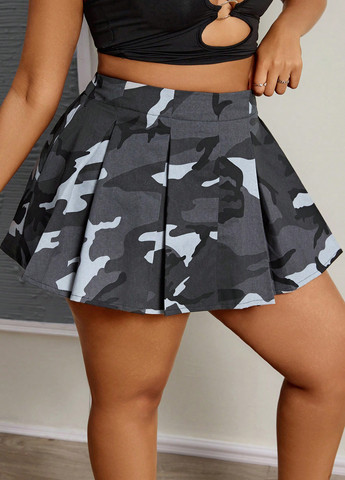 Серая кэжуал камуфляжная юбка SHEIN плиссе