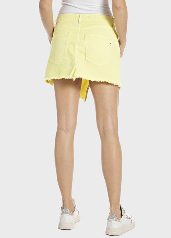 Желтая кэжуал, джинсовая однотонная юбка Replay а-силуэта (трапеция)