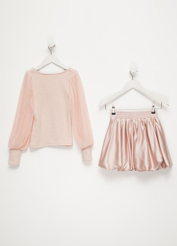 Пудровий демісезонний комплект (блуза, спідниця) HABITUAL