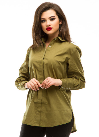 Оливковковая (хаки) кэжуал рубашка однотонная Lady Style