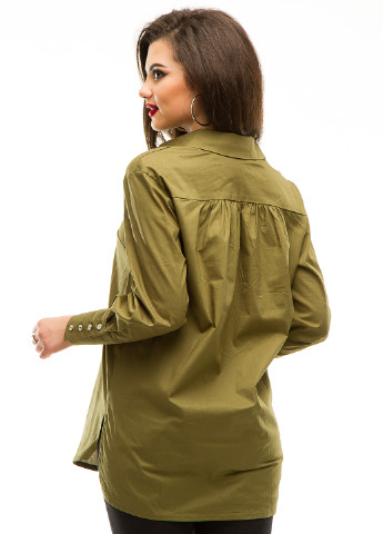 Оливковковая (хаки) кэжуал рубашка однотонная Lady Style