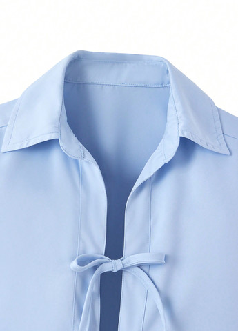 Светло-синяя однотонная блузка SHEIN демисезонная