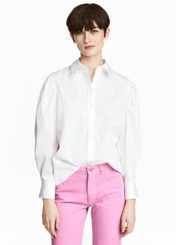 Белая кэжуал рубашка однотонная H&M