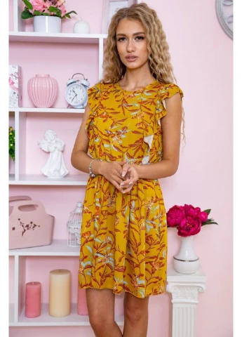 Горчичное праздничный платье женское 115r410-4 Kamomile с рисунком
