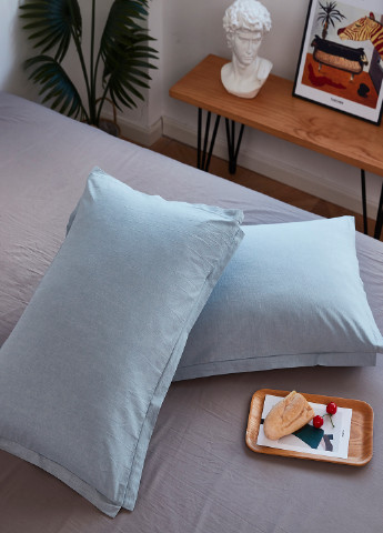 Комплект постельного белья вареный хлопок голубой/серый евро Love You (250498017)