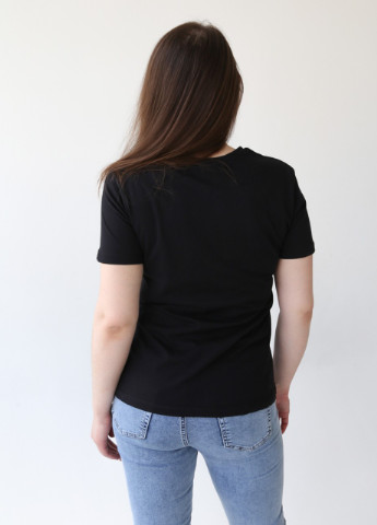 Чорна всесезон футболка жіноча пряма тонка з принтом Mixray Прямая