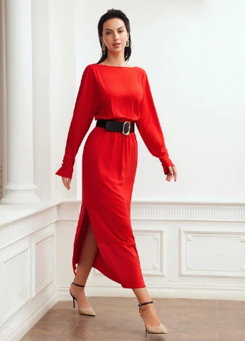 Красное кэжуал платье а-силуэт SHEIN однотонное