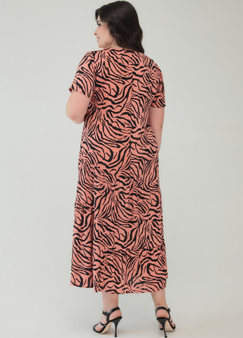 Коралловое кэжуал платье а-силуэт A'll Posa с животным (анималистичным) принтом
