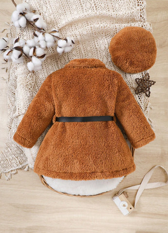 Коричневый демисезонный комплект (берет, шуба) SHEIN