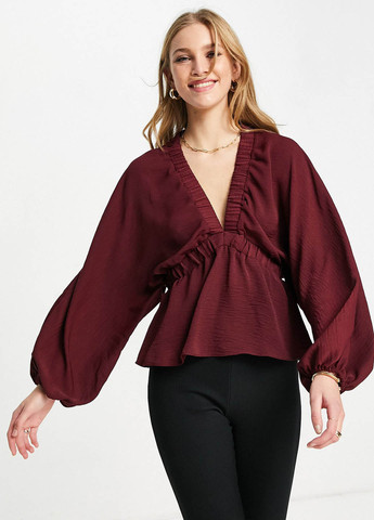 Бордовая демисезонная блуза с баской Asos