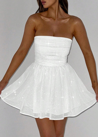 Белое праздничный, коктейльное, вечернее платье клеш, с открытыми плечами, с открытой спиной SHEIN однотонное