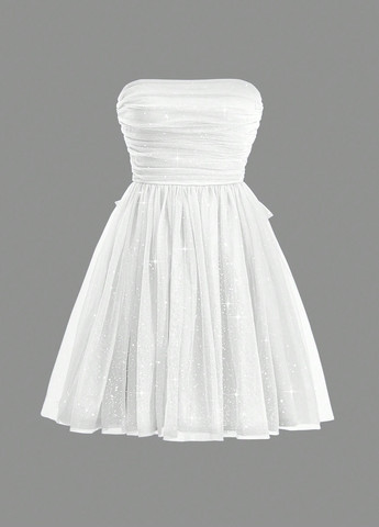 Белое праздничный, коктейльное, вечернее платье клеш, с открытыми плечами, с открытой спиной SHEIN однотонное