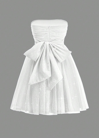 Белое праздничный, коктейльное, вечернее платье клеш, с открытыми плечами, с открытой спиной SHEIN однотонное