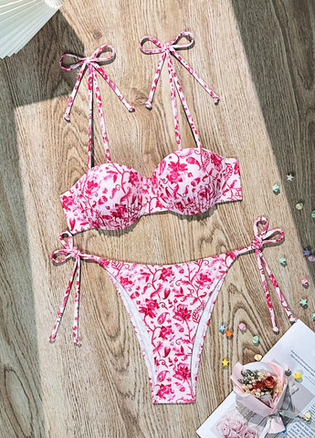 Белый летний купальник (лиф, трусики) балконет, раздельный SHEIN