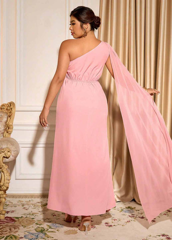 Светло-розовое праздничный, вечернее платье на одно плечо SHEIN однотонное