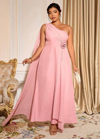 Светло-розовое праздничный, вечернее платье на одно плечо SHEIN однотонное