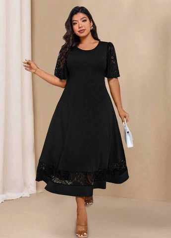 Чорна вечірня, кежуал сукня кльош SHEIN однотонна