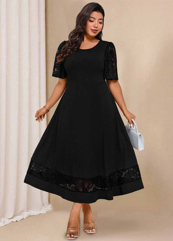 Чорна вечірня, кежуал сукня кльош SHEIN однотонна