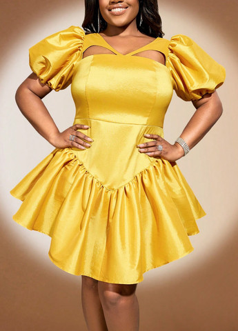 Жовтий коктейльна сукня бебі долл SHEIN однотонна