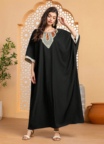 Черное вечернее, кэжуал платье оверсайз SHEIN с абстрактным узором