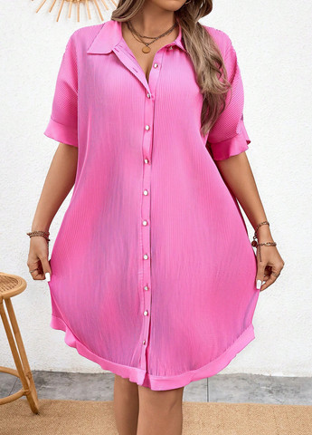Розовое кэжуал платье рубашка, а-силуэт SHEIN однотонное