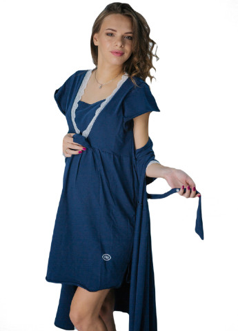 64016501(99)02 Комплект ночная рубашка + халат для беременных и кормящих Синий HN ярина (223423957)