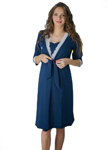 64016501(99)02 Комплект нічна сорочка + халат для вагітних і годуючих Синій HN ярина (223423957)