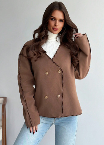 Кофейный женский жакет SHEIN однотонный - демисезонный