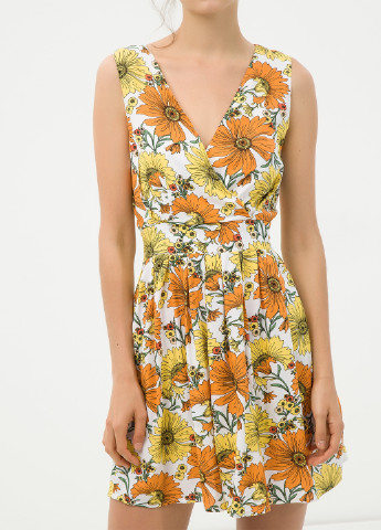 Оранжевое кэжуал платье клеш KOTON с цветочным принтом