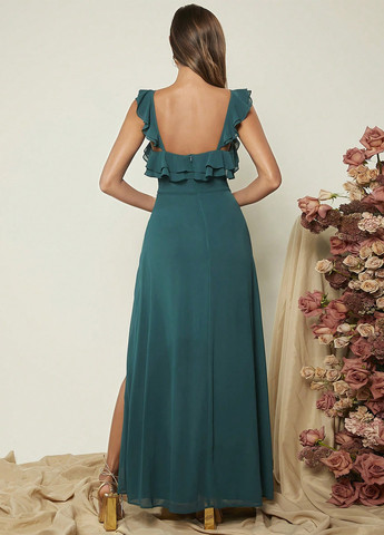 Темно-бирюзовое праздничный платье клеш SHEIN однотонное